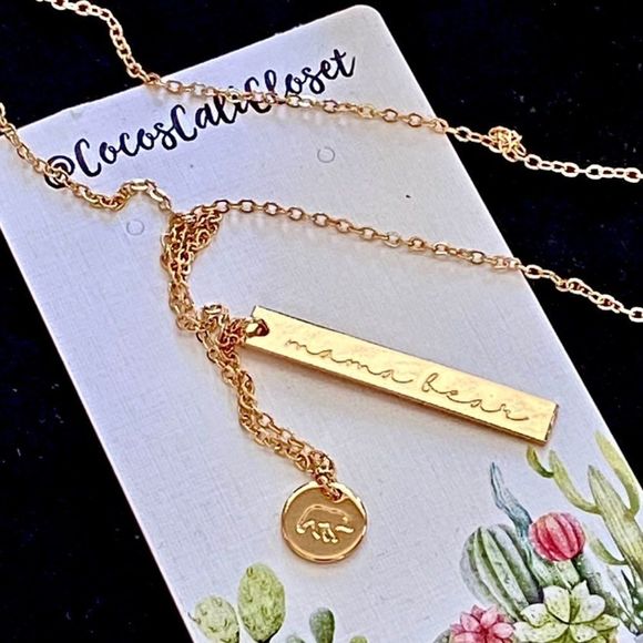 Mama Bear Dainty Two Charm Stamped Gold Charm Necklace NWT - Picture 3 of 10
